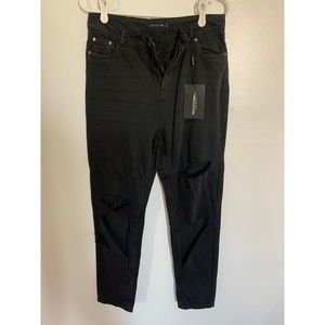 PLT Black slit knee straight leg jeans